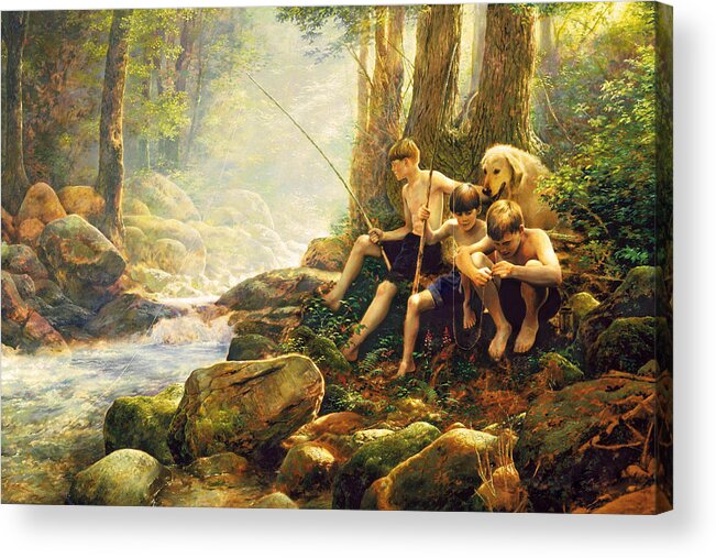 Fishing Acrylic Print featuring the painting Hook Line and Summer by Greg Olsen