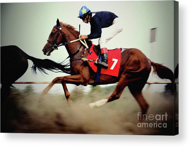 Horse Acrylic Print featuring the photograph Horse race - motion blurred art photography by Dimitar Hristov