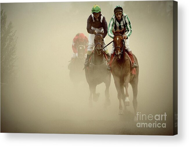 Horse Acrylic Print featuring the photograph Horse Racing in Dust by Dimitar Hristov