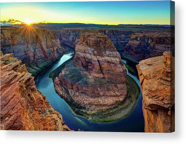 Arizona Acrylic Print featuring the photograph Horseshoe Bend Sunset by Raul Rodriguez