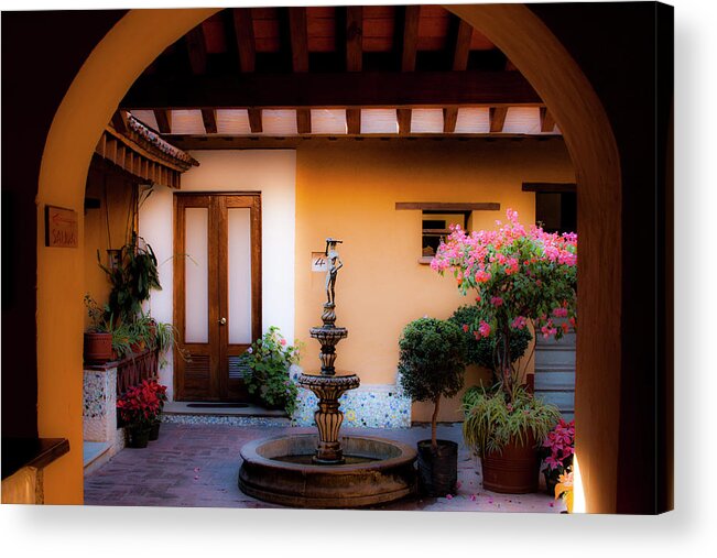 Oaxaca Acrylic Print featuring the photograph Hotel Azucenas Courtyard by Lee Santa