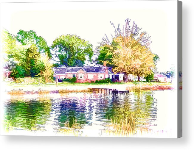 Houses By The Lake Acrylic Print featuring the painting Houses by the lake 1 by Jeelan Clark