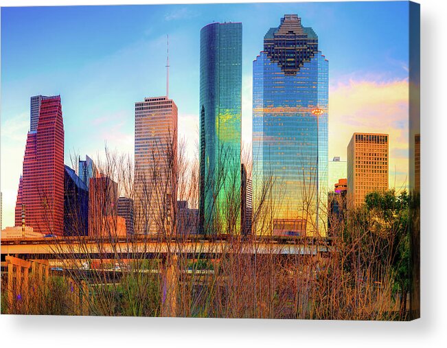 America Acrylic Print featuring the photograph Houston Texas Skyline at Sunset by Gregory Ballos