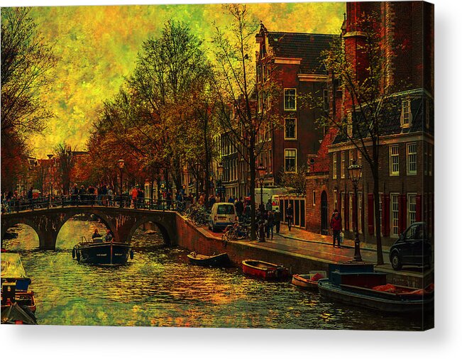 Amsterdam Acrylic Print featuring the photograph I Amsterdam. Vintage Amsterdam In Golden Light by Jenny Rainbow 