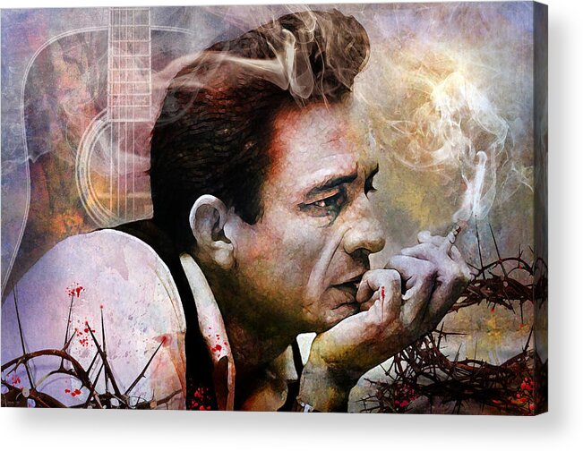 Johnny Cash Acrylic Print featuring the mixed media I Focus on the Pain by Mal Bray