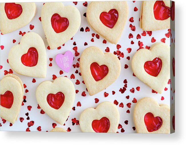 Valentines Day Acrylic Print featuring the photograph I Love You Heart Cookies by Teri Virbickis