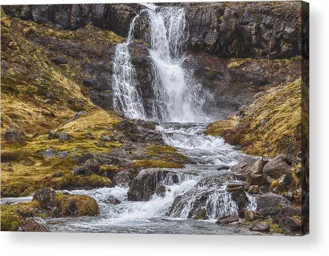 Iceland Acrylic Print featuring the tapestry - textile Iceland Fjord 2 by Kathy Adams Clark