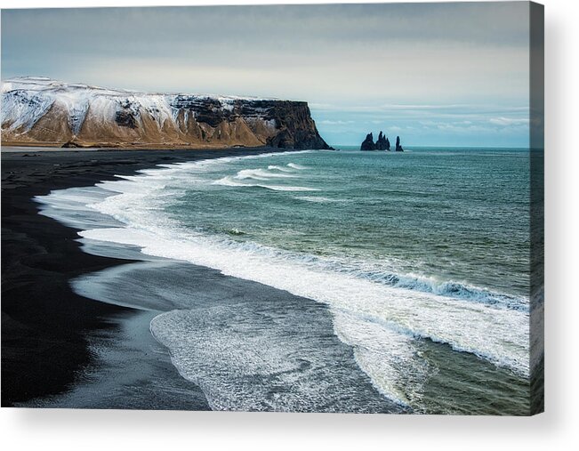 Iceland Acrylic Print featuring the photograph Iceland Reynisfjara black beach and ocean by Matthias Hauser