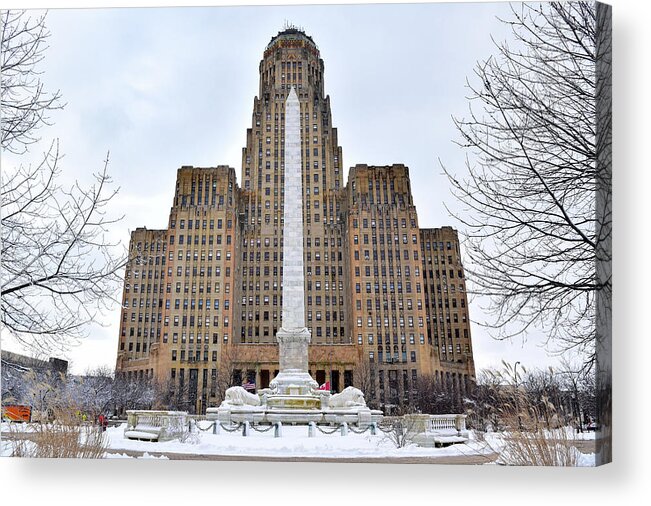Art Deco Acrylic Print featuring the photograph Iconic Buffalo City Hall in Winter by Nicole Lloyd