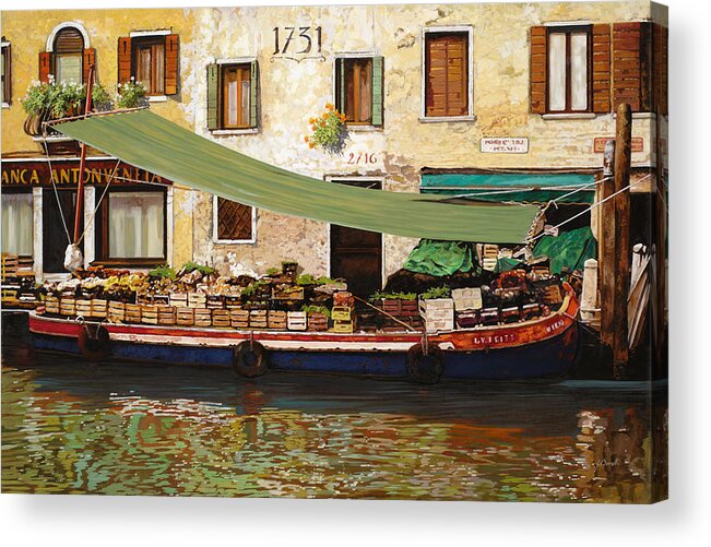  Venice Acrylic Print featuring the painting il mercato galleggiante a Venezia by Guido Borelli