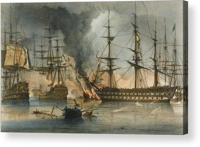 George Philip. Reinagle Acrylic Print featuring the painting Illustrations Of The Battle Of Navarin by George Philip