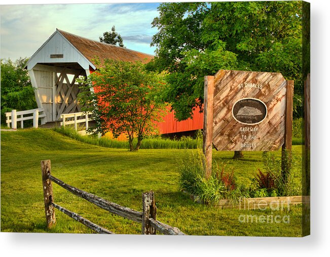 Imes Acrylic Print featuring the photograph Imes Covered Bridge Landscape by Adam Jewell