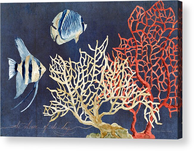 Red Fan Coral Acrylic Print featuring the painting Indigo Ocean - Silence of the Deep by Audrey Jeanne Roberts