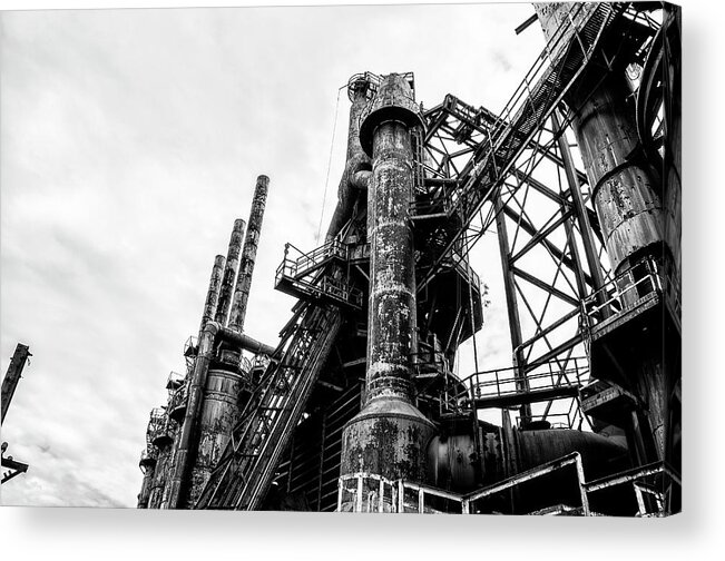Industrial Acrylic Print featuring the photograph Industrial Steel Stacks - Bethlehem Pa by Bill Cannon