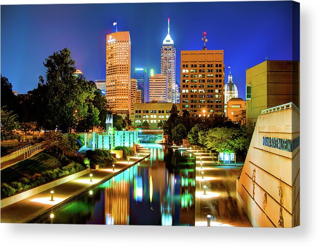 America Acrylic Print featuring the photograph Indy of Lights - Indianapolis Downtown Skyline by Gregory Ballos