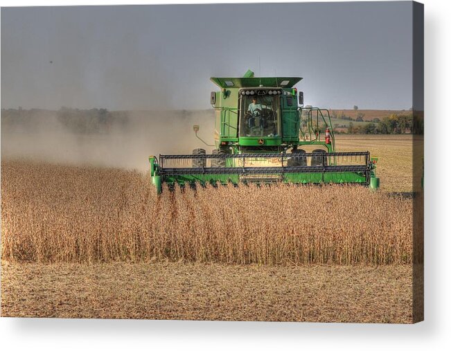 John Deere Acrylic Print featuring the photograph Iowa Soybean Harvest by J Laughlin