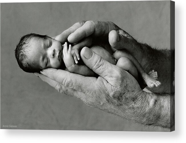 Black And White Acrylic Print featuring the photograph Jack holding Maneesha by Anne Geddes