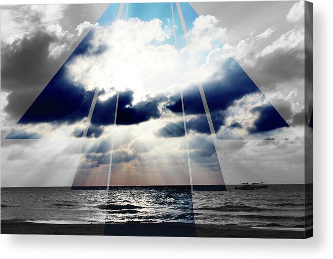 Art Acrylic Print featuring the photograph Jamaica Sunset Art Deco BW with Color by Samantha Delory