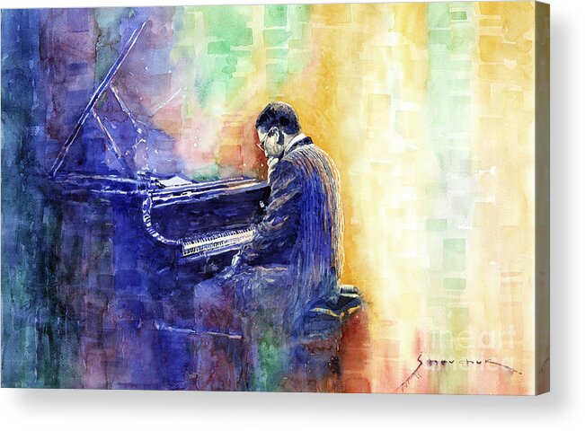 Watercolor Acrylic Print featuring the painting Jazz Pianist Herbie Hancock by Yuriy Shevchuk