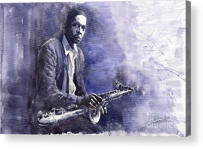 Figurative Acrylic Print featuring the painting Jazz Saxophonist John Coltrane 03 by Yuriy Shevchuk