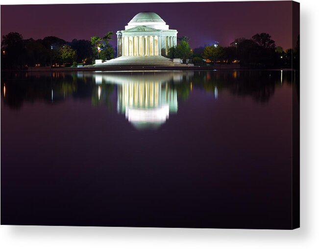 Jefferson Acrylic Print featuring the photograph Jefferson Memorial Across The Pond at Night 4 by Val Black Russian Tourchin