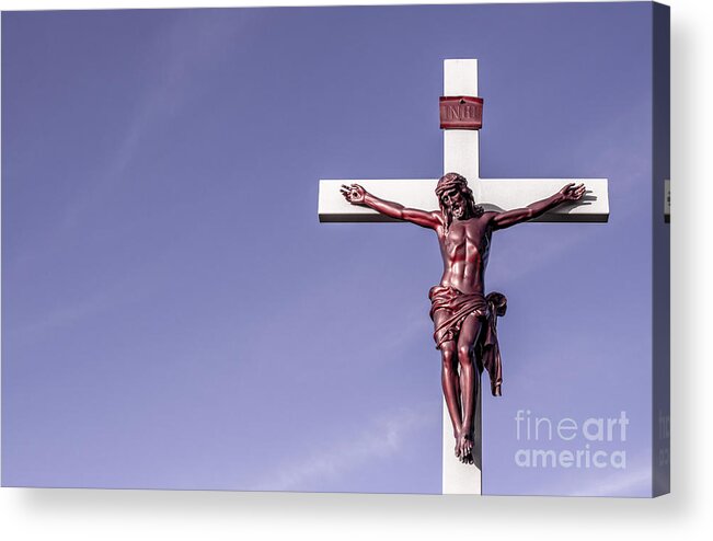 Jesus Acrylic Print featuring the photograph Jesus Crucifix against the Sky by Gary Whitton