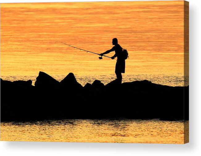 Fisherman Acrylic Print featuring the photograph Jetty Fisherman Mt Sinai New York by Bob Savage