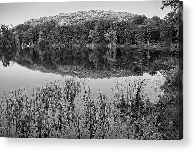 Haverhill Acrylic Print featuring the photograph Kenoza Lake Reflection Haverhill MA Black and White by Toby McGuire
