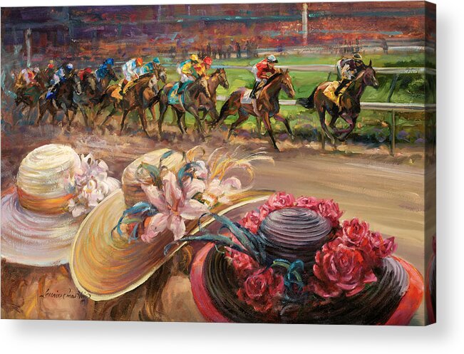 Kentucky Derby Acrylic Print featuring the painting Kentucky Derby Ladies by Laurie Snow Hein
