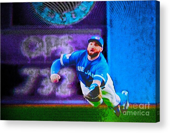 Blue Jays Acrylic Print featuring the digital art Kevin Pillar in Action II by Nina Silver