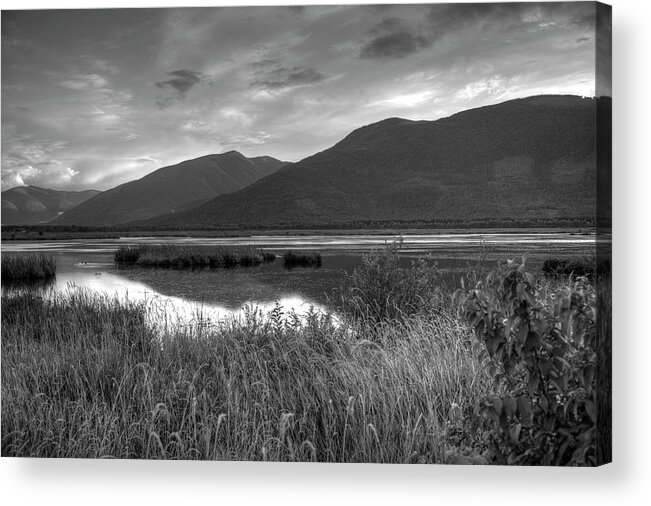 Kootenay Acrylic Print featuring the photograph Kootenay Marshes In Black And White by Lawrence Christopher