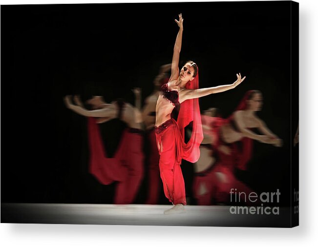 Ballet Acrylic Print featuring the photograph La Bayadere Ballerina in red tutu ballet by Dimitar Hristov