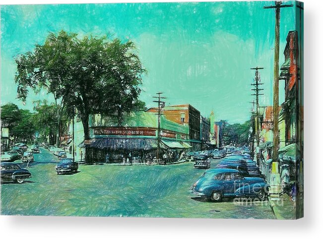 1950 Laconia Nh Done In Colored Pencil Acrylic Print featuring the photograph Laconia N H Colored Pencil by Mim White