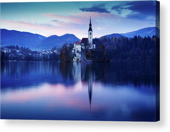 Bled Acrylic Print featuring the photograph Lake Bled and the Island church by Ian Middleton