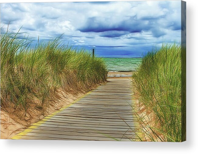 Boardwalk Acrylic Print featuring the photograph Lake Huron Boardwalk by Bill Gallagher