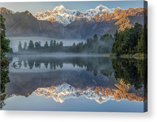 Zealand Acrylic Print featuring the photograph Lake Matheson reflection 2 by Martin Capek