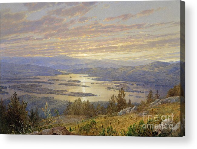 Sunset Acrylic Print featuring the painting Lake Squam from Red Hill, 1874 by William Trost Richards