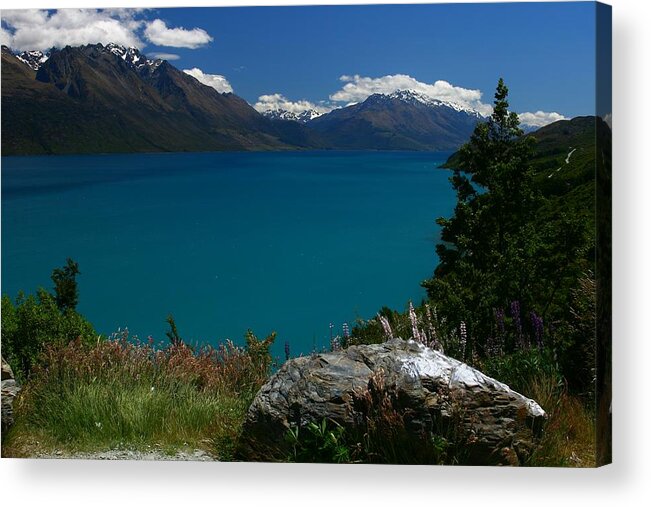 Lake Wakatipu South Island New Zealand Water Blue Scenic Mountain Scenery Acrylic Print featuring the photograph Lake Wakatipu by Ian Sanders