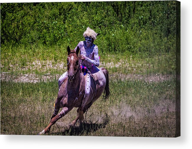 Little Bighorn Re-enactment Acrylic Print featuring the photograph Lakota Warrior Preparing for Battle by Donald Pash