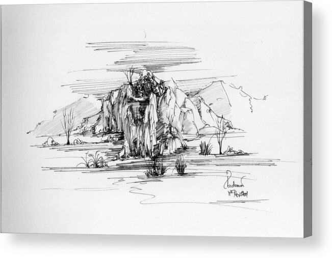 Landscape Acrylic Print featuring the drawing Landscape in pen by Padamvir Singh