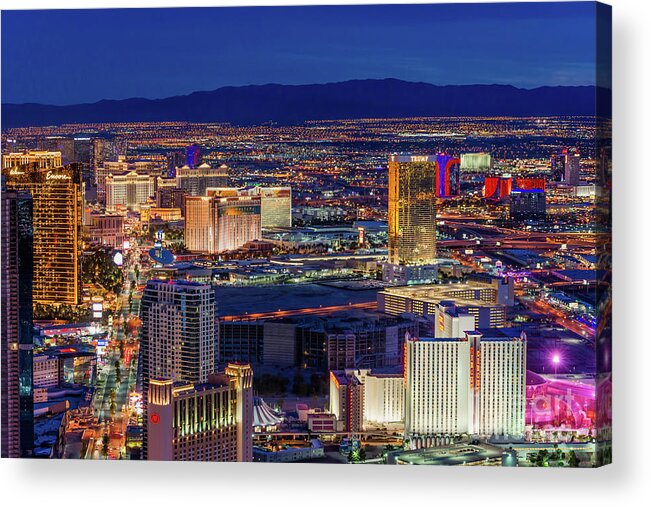 The Stratosphere Acrylic Print featuring the photograph Las Vegas Strip From the Stratosphere Wide by Aloha Art