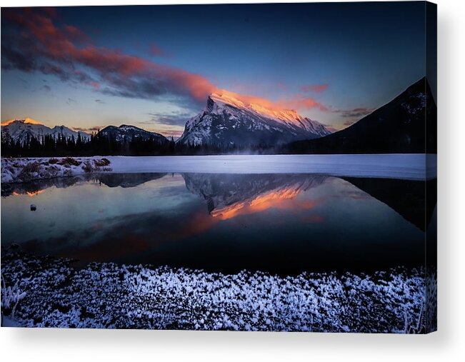 Canada Acrylic Print featuring the photograph Last Light on Mount Rundle by Peter OReilly