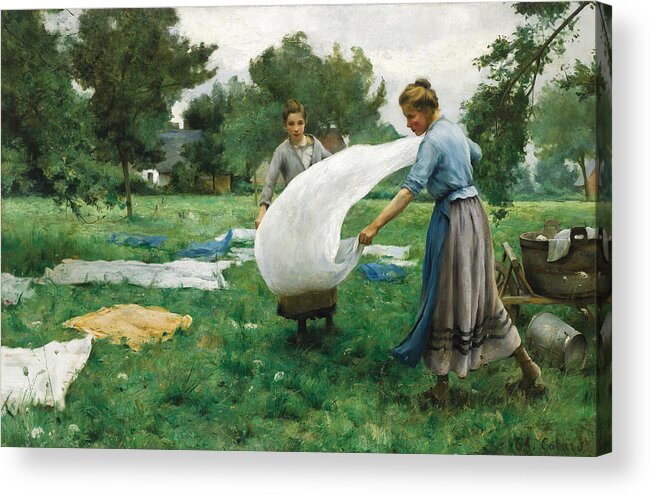 Therese Marthe Francoise Cotard-dupre Acrylic Print featuring the painting Laundry by Therese Marthe Francoise Cotard-Dupre