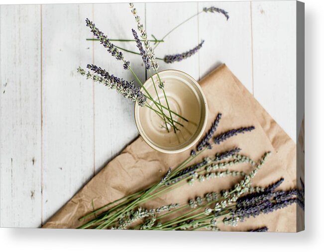 Basil Acrylic Print featuring the photograph Lavender Still Life 2 by Rebecca Cozart