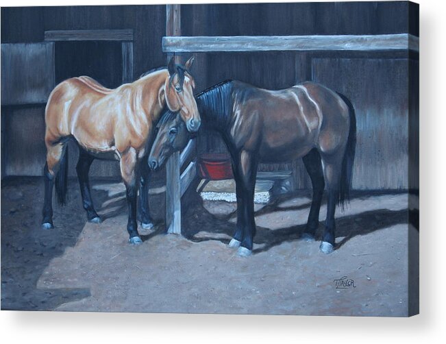 Horses Acrylic Print featuring the painting Lean On Me by Tammy Taylor
