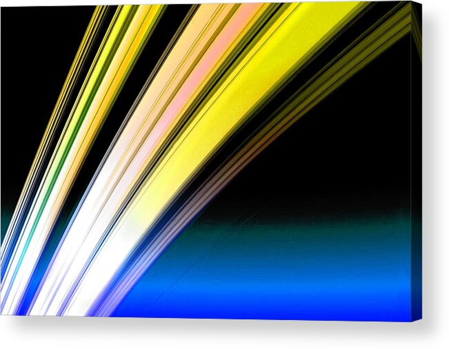 Saturn Acrylic Print featuring the painting Leaving Saturn in Gold and Blue by Pet Serrano