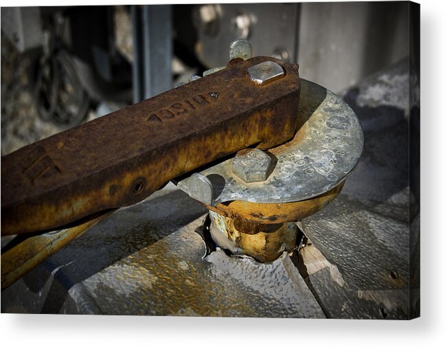 Leverage. Rust Acrylic Print featuring the pyrography Leverage by Jamie Lindenmeier