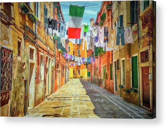 Italy Acrylic Print featuring the photograph Venice Italy Laundry by Gigi Ebert