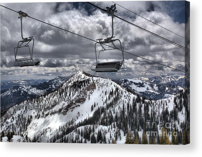 Baldy Acrylic Print featuring the photograph Lift Chairs Above The Wasatch Peaks by Adam Jewell