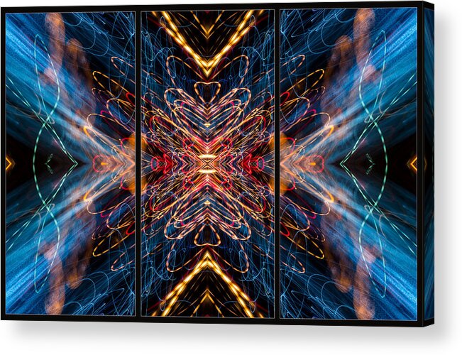 Symmetry Acrylic Print featuring the photograph Light Painting Abstract Triptych #5 by John Williams